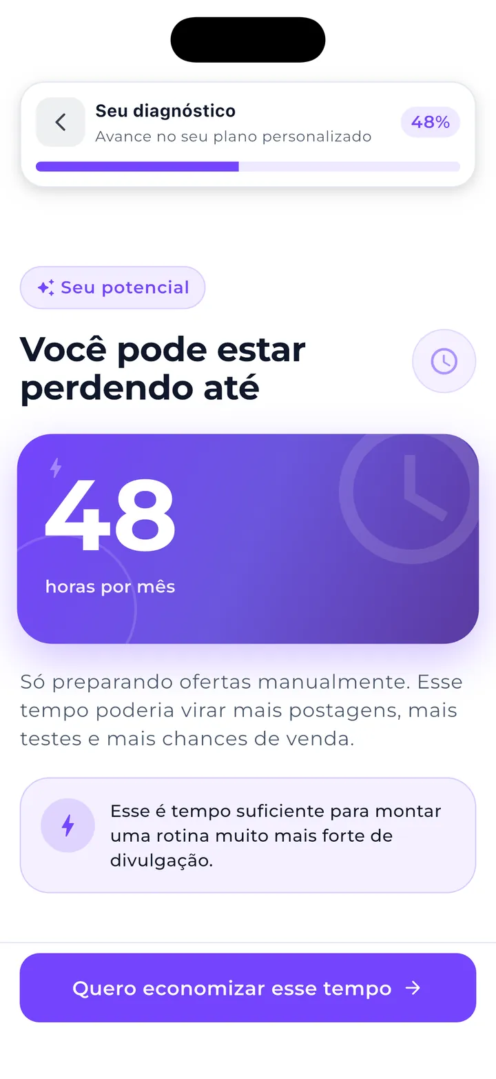 Resultado do diagnóstico com estimativa de tempo gasto