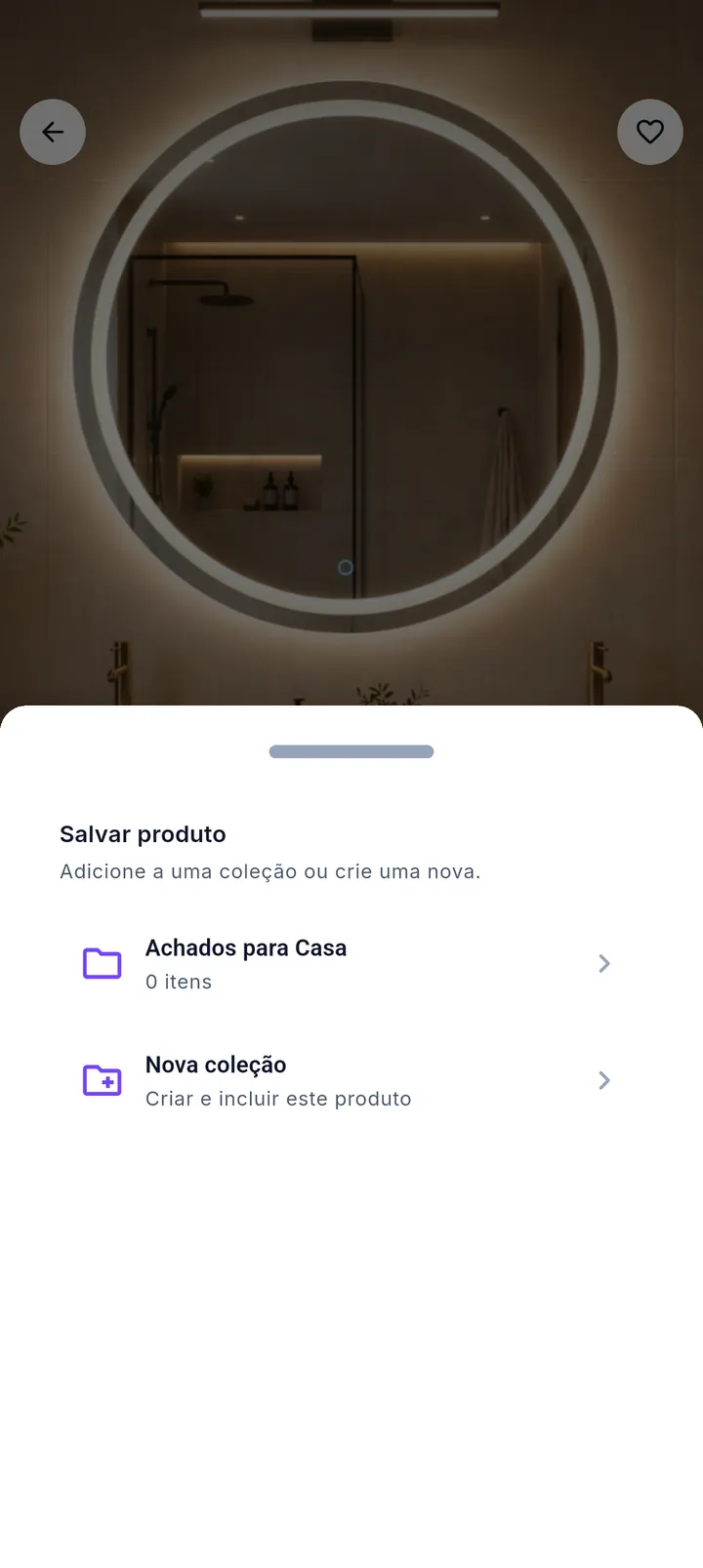 Sheet Salvar produto com a coleção Achados para Casa e opção Nova coleção