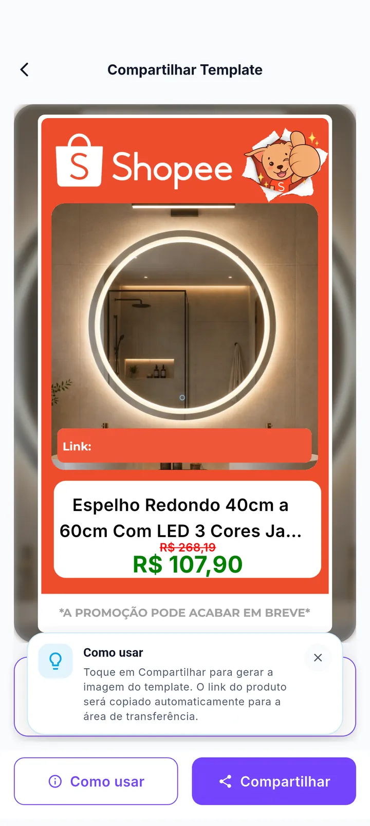 Dica Como usar explicando o fluxo de compartilhamento
