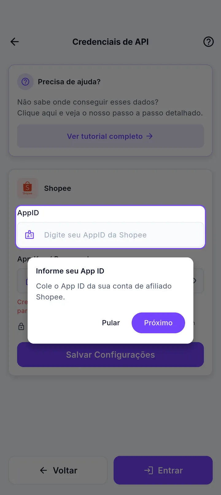 Tela Credenciais de API destacando o campo App ID